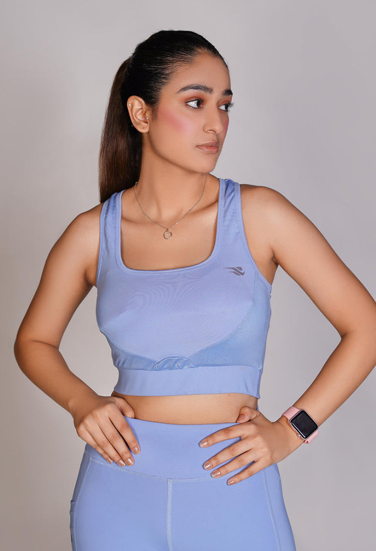 Flexi – Fit Mesh Sports Bra with Pocket - Sky Blue