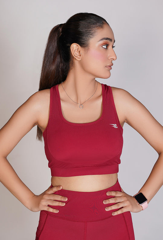 Flexi – Fit Mesh Sports Bra with Pocket - Mehroon