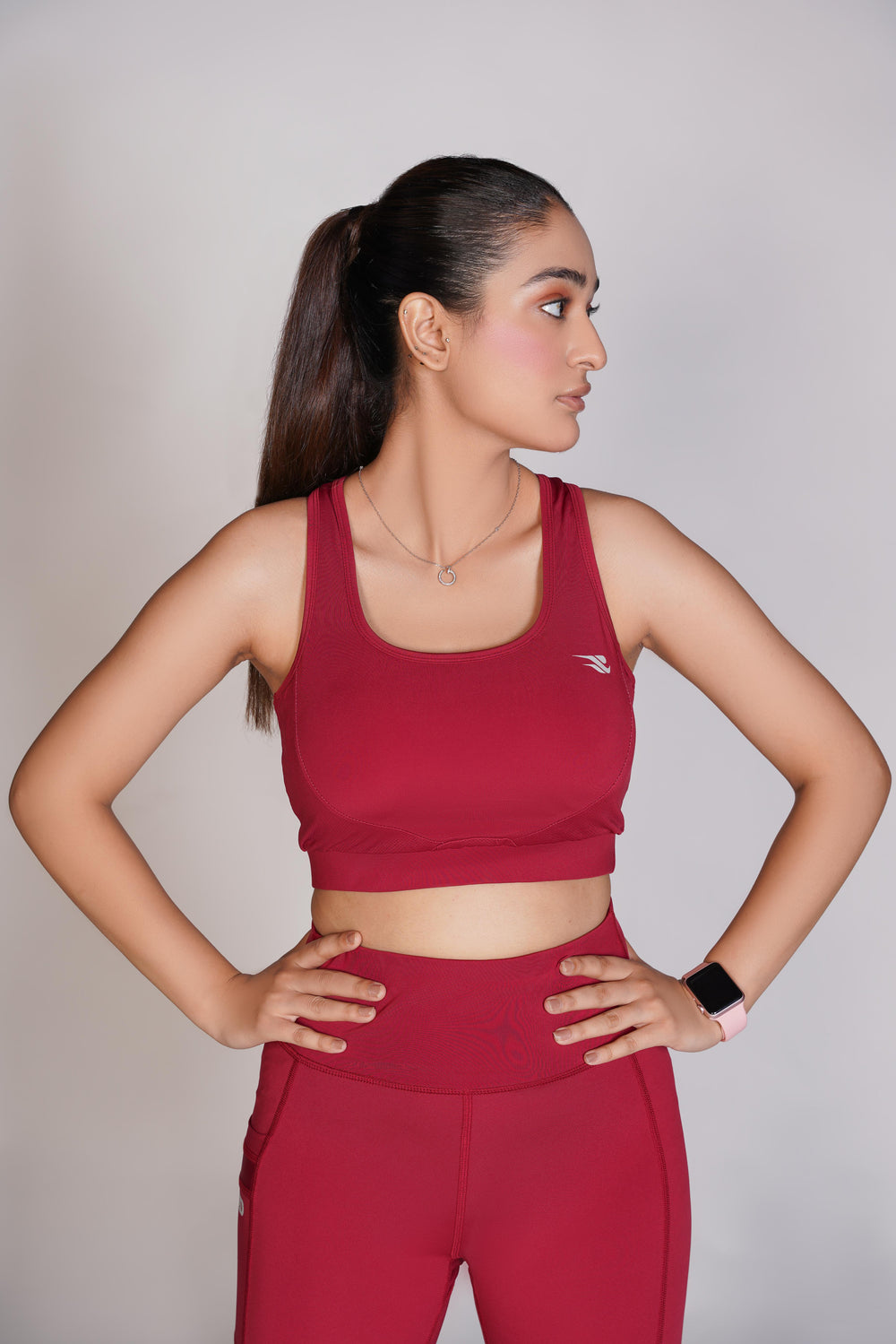 Flexi – Fit Mesh Sports (Sports Bra + Legging) with Pocket - Mehroon