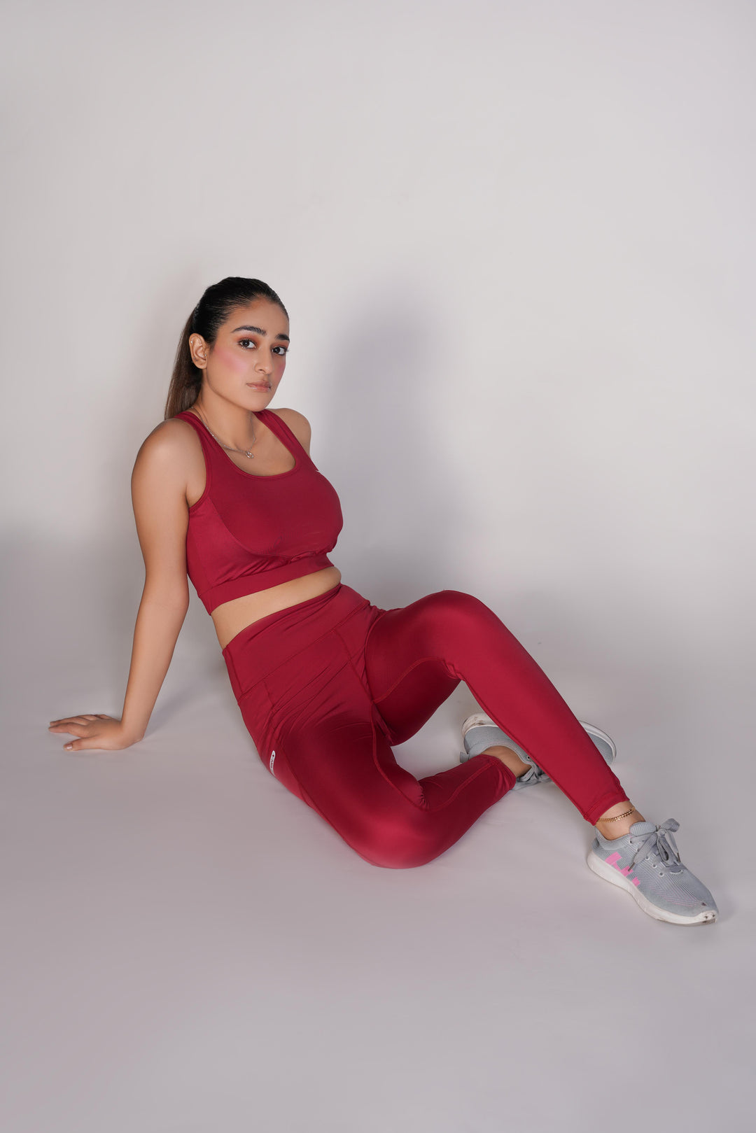 Flexi – Fit Mesh Sports (Sports Bra + Legging) with Pocket - Mehroon