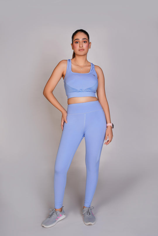 Flexi – Fit Mesh Sports Bra with Pocket - Sky Blue