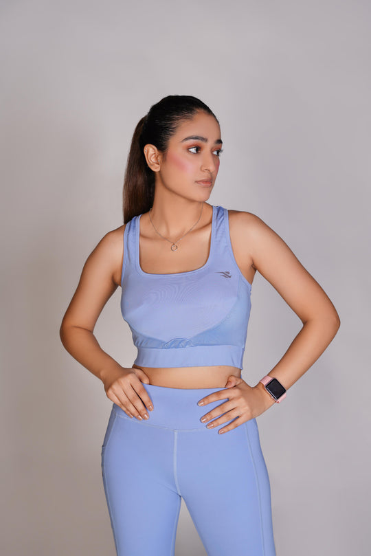 Flexi – Fit Mesh Sports Bra with Pocket - Sky Blue