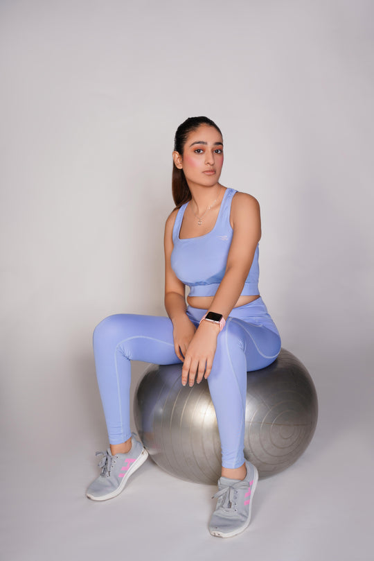 Flexi – Fit Mesh Sports (Sports Bra + Legging) with Pocket - Sky Blue